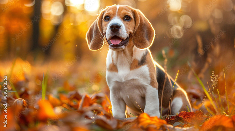 Beagle dog rests and runs Beagle dog rests and runs