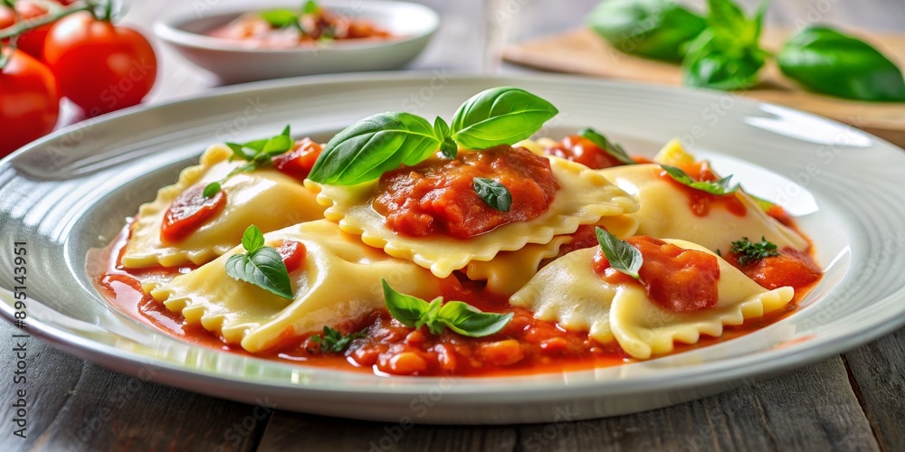 Ravioli with Tomato Sauce and Basil, Italian Cuisine, Pasta Recipe, Homemade Ravioli, Italian Food