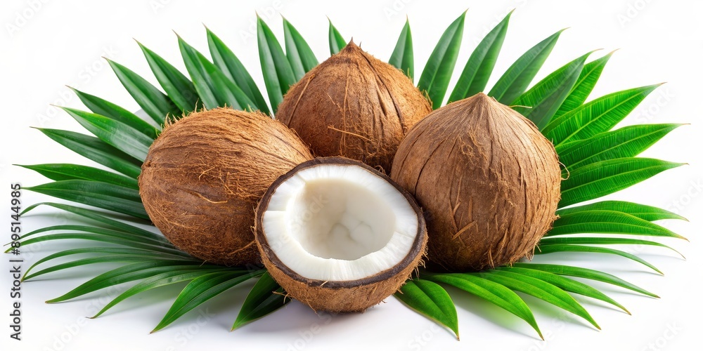 Tropical Coconut Composition with Palm Leaves, Coconut, Tropical, Fruit, Nature Tropical Coconut Composition with Palm Leaves, Coconut, Tropical, Fruit, Nature