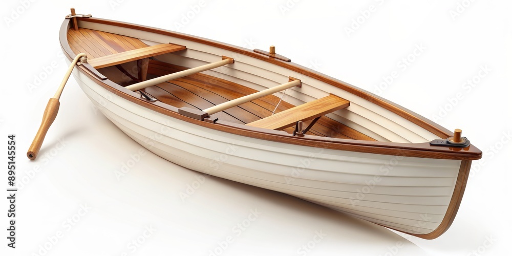 Wooden Rowboat with Oar on White Background, rowing boat, wooden boat, white background, rowing Wooden Rowboat with Oar on White Background, rowing boat, wooden boat, white background, rowing
