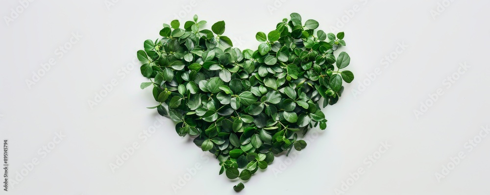 Heart shape made of green leaves symbolizing love, nature, and environmental awareness Heart shape made of green leaves symbolizing love, nature, and environmental awareness