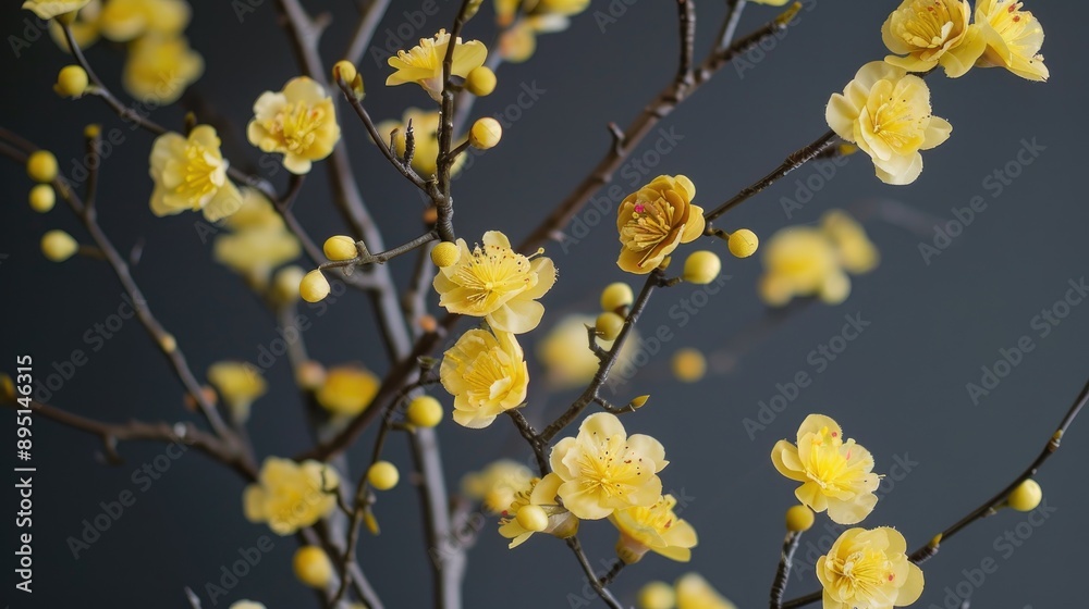 Artificial yellow flower branches indoors Artificial yellow flower branches indoors