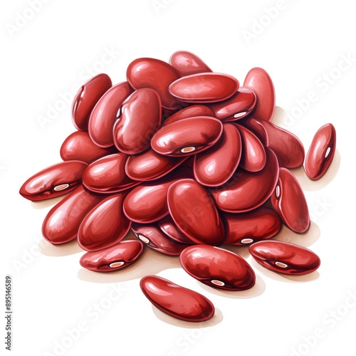 pile of red beans on white background, watercolor art