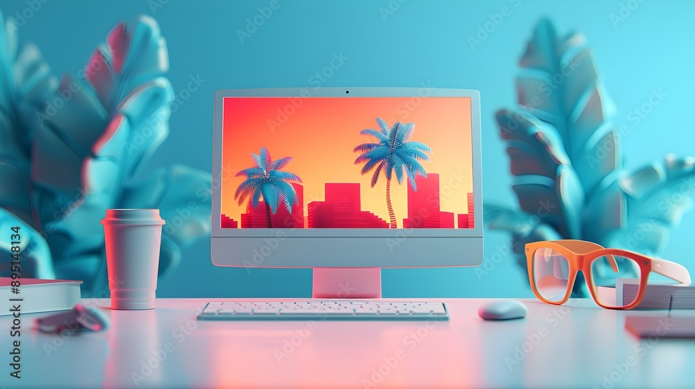Fototapeta premium Summer Vibes Desk Setup