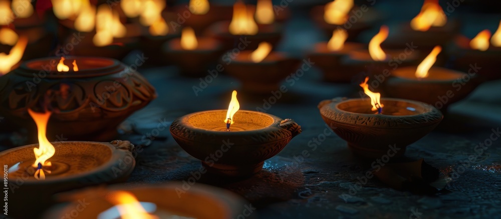 Obraz premium Clay Diya lamps lit during Diwali