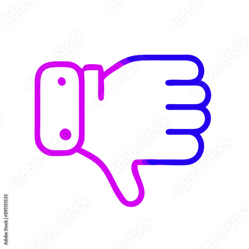 Gradient neon thumbs down icon, pink and purple, digital disapproval symbol