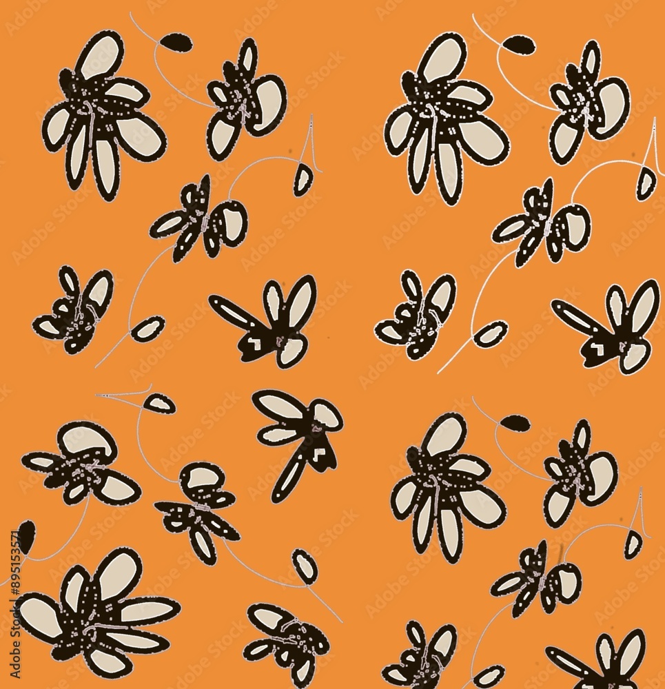 Daisy fabric pattern bright orange background Daisy fabric pattern bright orange background