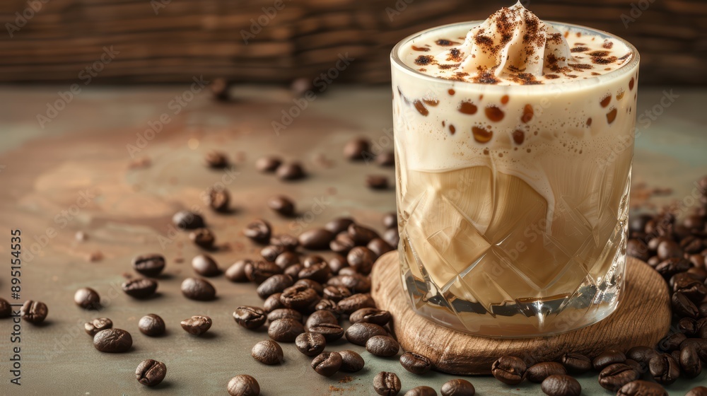 Iced Coffee with Whipped Cream and Coffee Beans Iced Coffee with Whipped Cream and Coffee Beans
