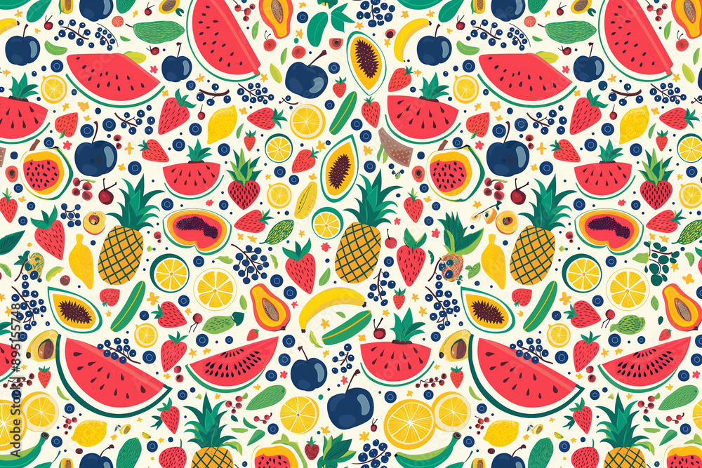 Juicy Summer Fruits: A Cute Vector Seamless Pattern Juicy Summer Fruits: A Cute Vector Seamless Pattern