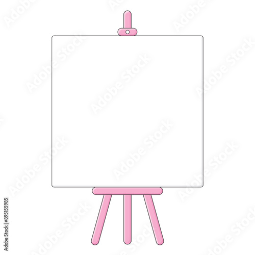 Pink easel with a blank white canvas board isolated