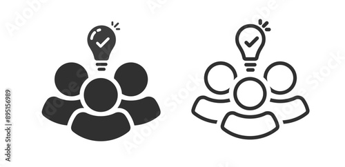 Team insight icon line outline thin stroke set, people leadership lightbulb simple pictogram graphic illustration, idea of expert community group, education brainstorm sign image clip art