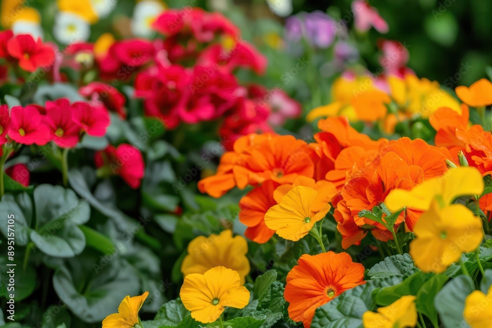 A lively flower bed brightened by the cheerful hues of nasturtiums, banner, with copy space A lively flower bed brightened by the cheerful hues of nasturtiums, banner, with copy space