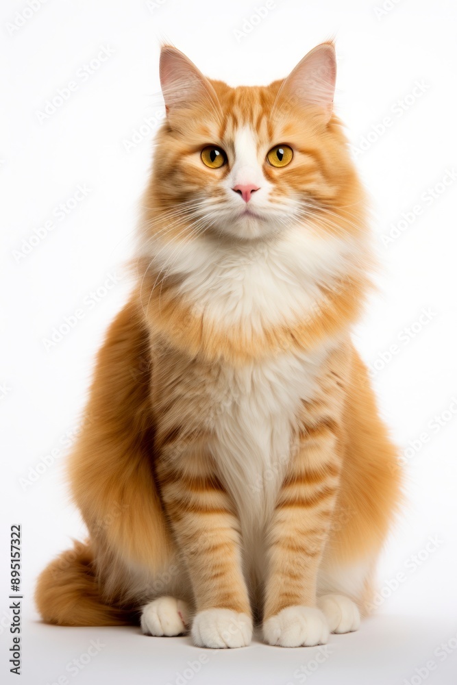 A cat sitting on white background looking at the camera. A cat sitting on white background looking at the camera.