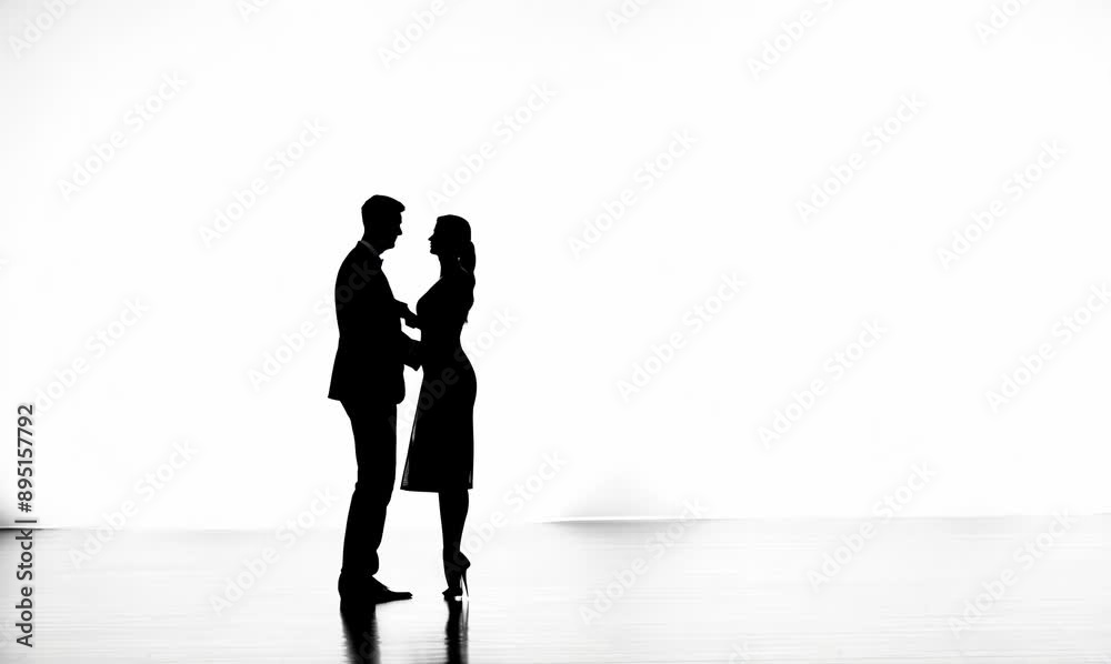 Silhouette of couple dancing tango in dance studio on white background Silhouette of couple dancing tango in dance studio on white background