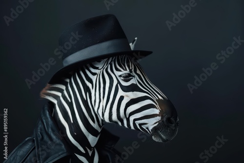 A zebra wearing a detectives trench coat and hat is investigating a supernatural scene with copy space © JK_kyoto