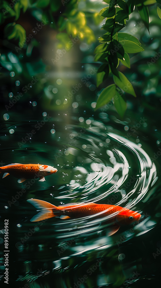 Poissons rouges dans un bassin Poissons rouges dans un bassin