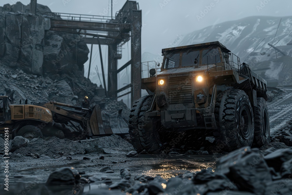 Fototapeta premium Mine collapse is showcased in an ultramodern, supernatural scene, emphasizing emergency response and ample copy space