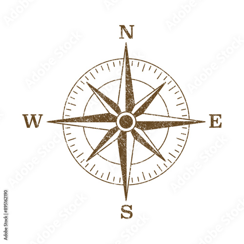 Vector Vintage Wind Rose Symbol, Compass Icon Closeup, Isolated