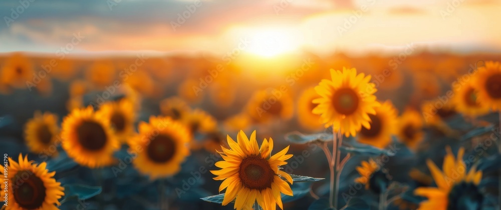 Obraz premium Sunflower Field Sunset