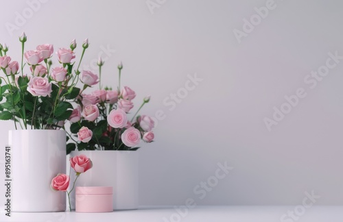 Wallpaper Mural Pink Rose Bouquet on White Platform Torontodigital.ca