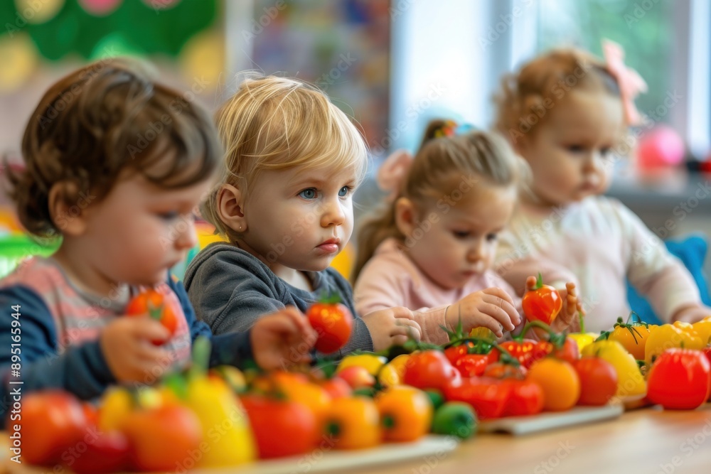 Children playing with colorful toy vegetables Children playing with colorful toy vegetables