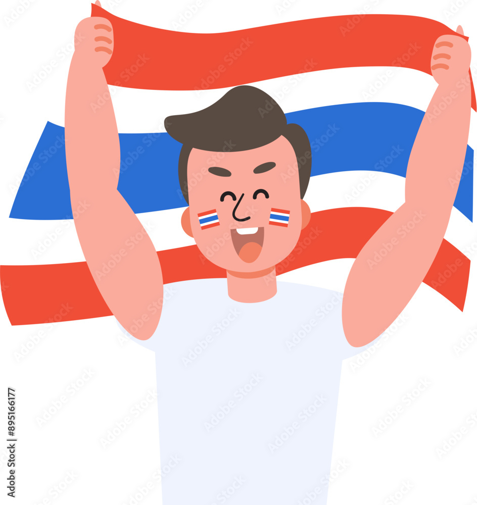Thailand people cheer happily for sporting victory with national flag. Thailand people cheer happily for sporting victory with national flag.
