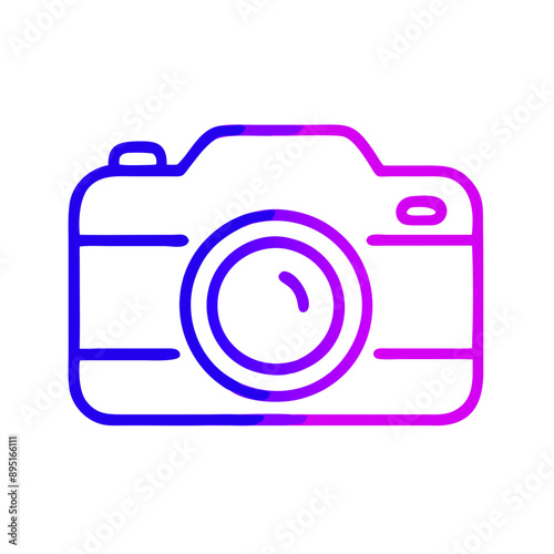 Gradient neon camera icon, pink and purple, digital photography symbol