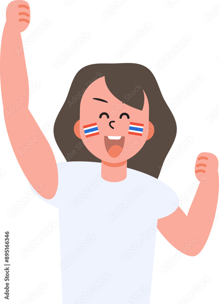 Thailand people cheer happily for sporting victory with national flag. Thailand people cheer happily for sporting victory with national flag.