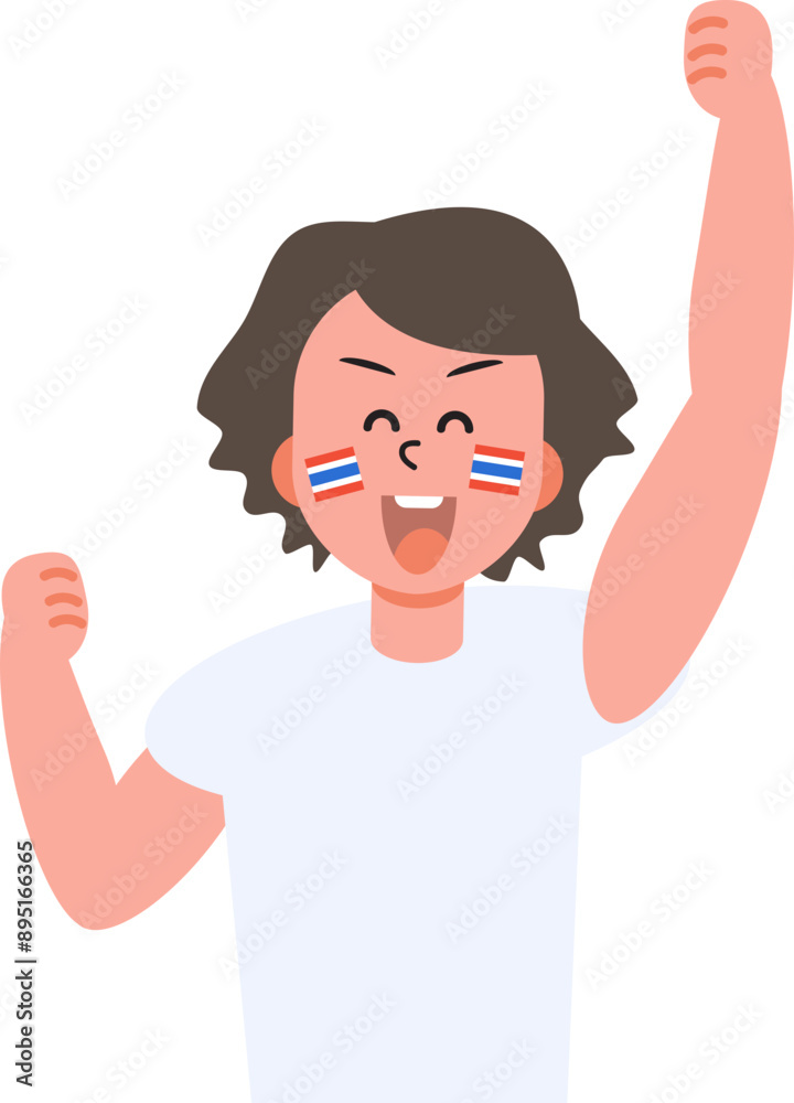 Thailand people cheer happily for sporting victory with national flag. Thailand people cheer happily for sporting victory with national flag.