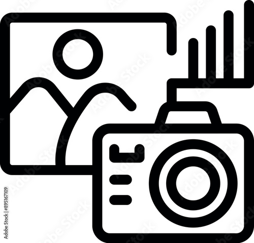 Digital camera is taking a picture and generating a data chart, representing image analysis and processing