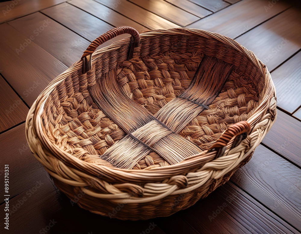 Fototapeta premium Intricate, handwoven basket with visible fibers and detailed patterns.