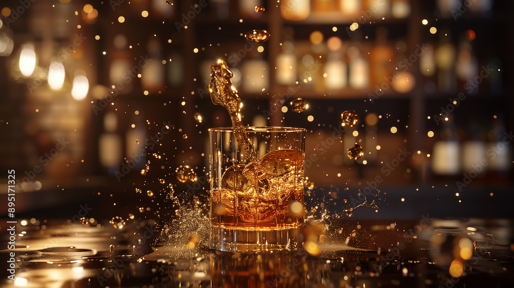 A glass of whiskey is poured into a glass A glass of whiskey is poured into a glass
