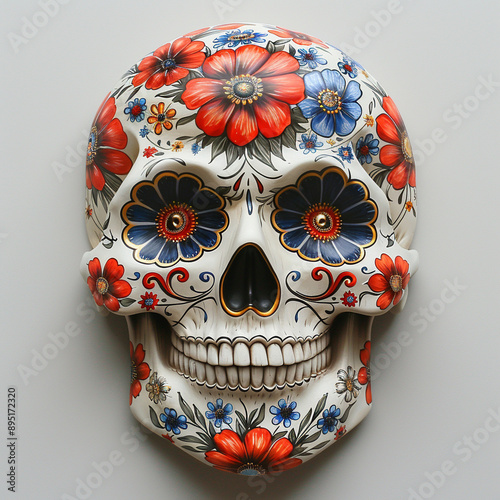 Festive Dia De Muertos Skull on empty background