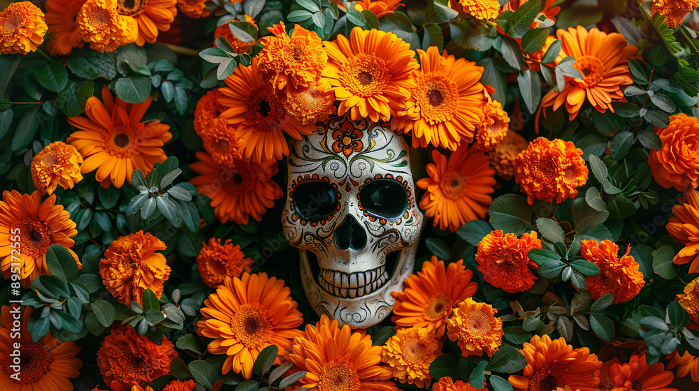 Festive Dia De Muertos Skull on empty background Festive Dia De Muertos Skull on empty background