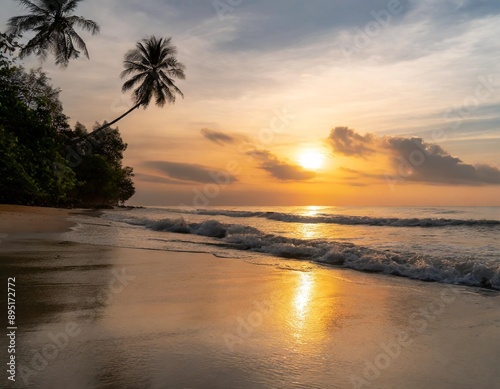 Art sunrise over the tropical beach. Art Beautiful sunrise over the tropical beach