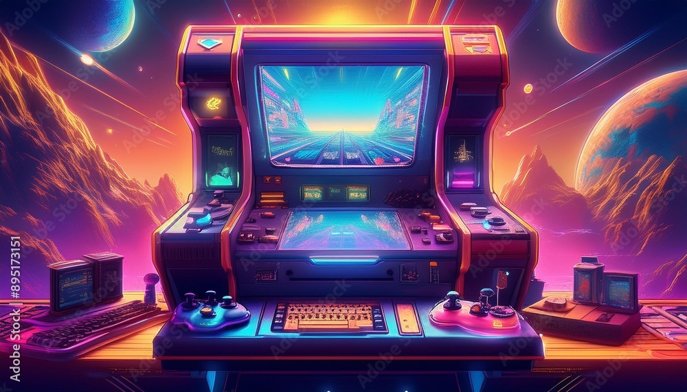 Obraz premium retro 8 bit 16 bit game console