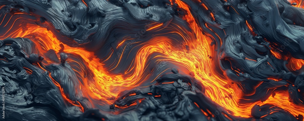 Abstract fiery lava flow artwork in dark hues, ideal for geological and volcanic themes Abstract fiery lava flow artwork in dark hues, ideal for geological and volcanic themes