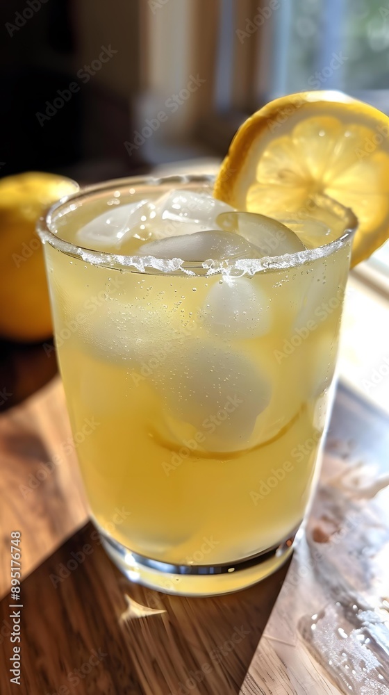 Glass of Lemonade with Ice and Lemon Slice Glass of Lemonade with Ice and Lemon Slice