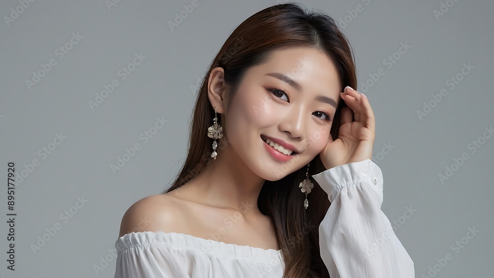 Beauty portrait of a model Japanese woman with beautiful white skin through skin care Beauty portrait of a model Japanese woman with beautiful white skin through skin care