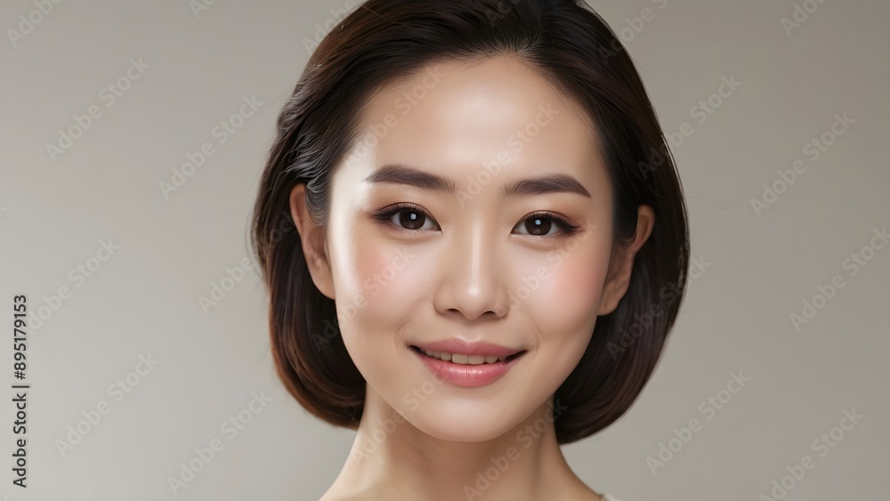Beauty portrait of a model Japanese woman with beautiful white skin through skin care Beauty portrait of a model Japanese woman with beautiful white skin through skin care