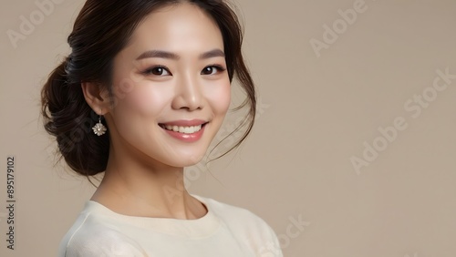  Beauty portrait of a model Japanese woman with beautiful white skin through skin care