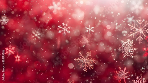 Background of red bokeh snowflakes