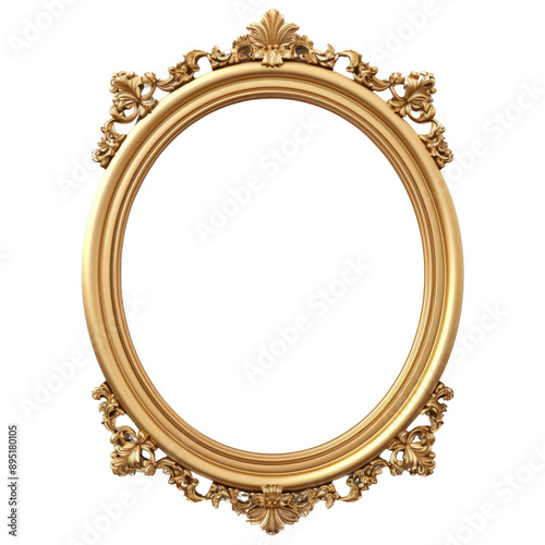 Vintage round antique gold frame mockup isolated on transparent or white background PNG