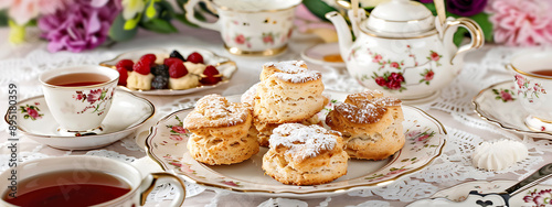 Wallpaper Mural Victorian Tea Set Floral Pattern Traditional Scones Elegant Tea Time ,empty space Torontodigital.ca