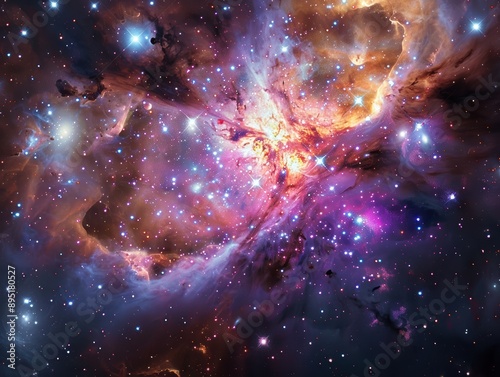 A stunning image of a distant galaxy captured by a telescope, showcasing vibrant colors and cosmic details. photo