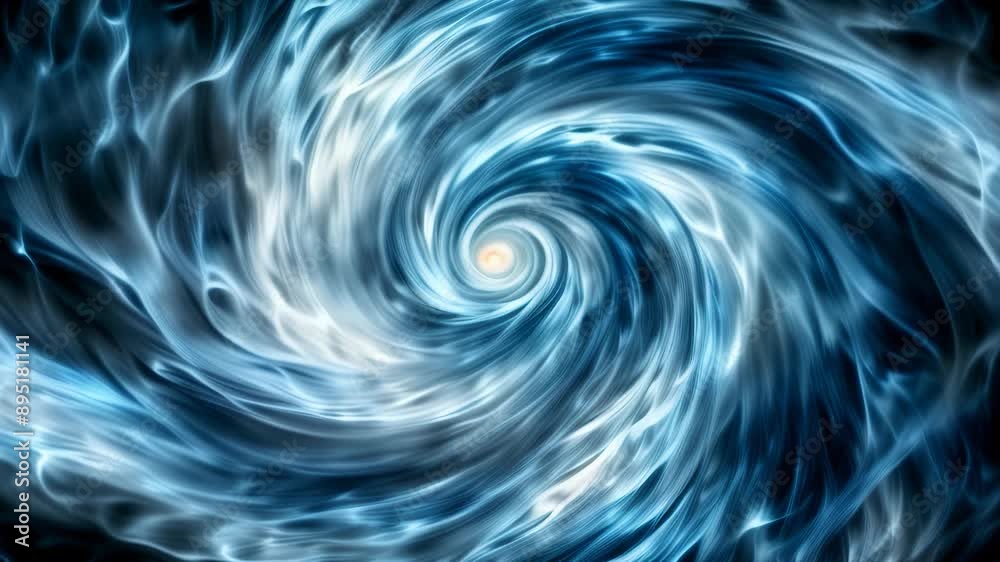 A blue and white abstract background swirls and spins, with a bright light at the center A blue and white abstract background swirls and spins, with a bright light at the center