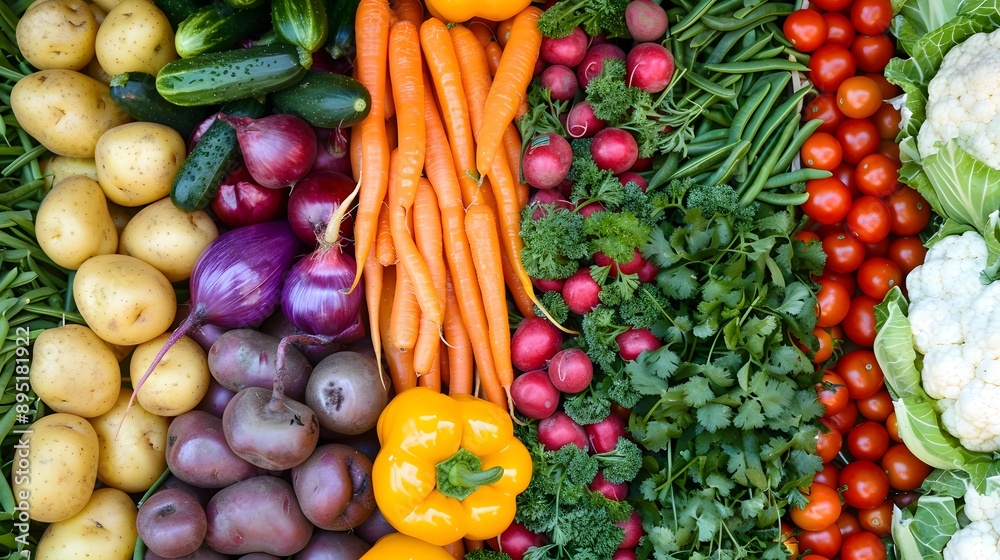 A vibrant and colorful display of fresh vegetables. A vibrant and colorful display of fresh vegetables.