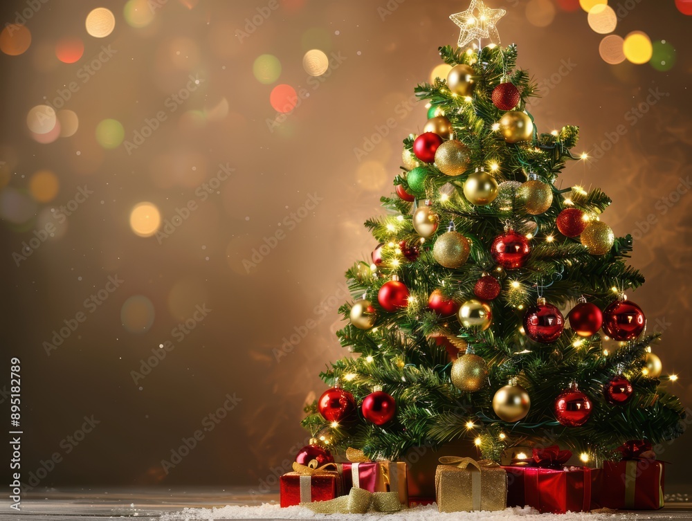 Elegantly decorated Christmas tree with shimmering lights and ornaments. Elegantly decorated Christmas tree with shimmering lights and ornaments.