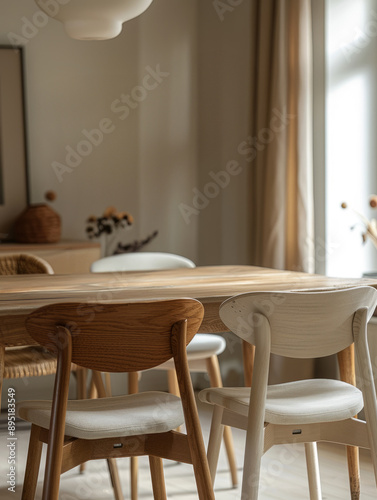 Cozy dining room with wooden chairs and natural light