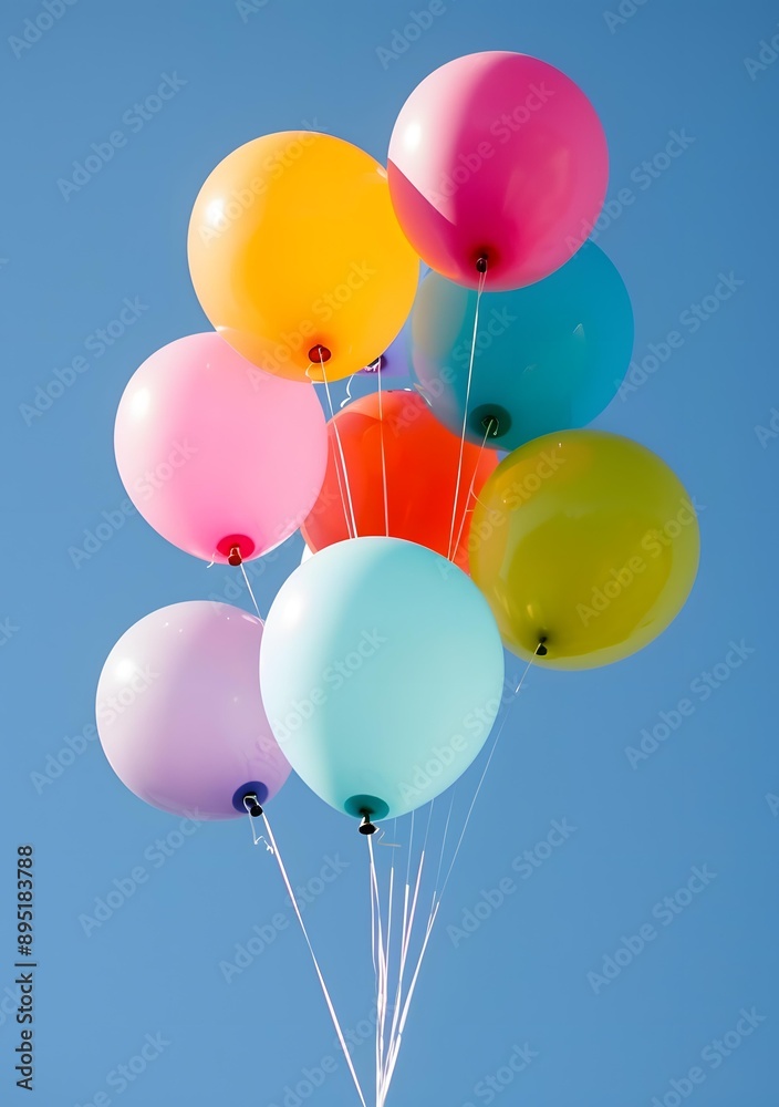 Colorful Balloons Floating in the Blue Sky Colorful Balloons Floating in the Blue Sky